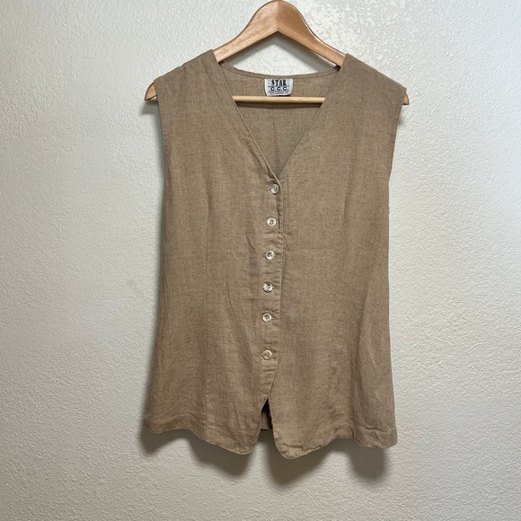 Star City Clothing Lagenlook Linen Blend Tan‎ Vest Women Size M - Picture 1 of 8